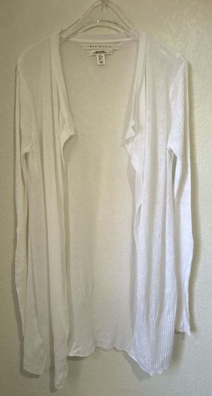 Max Studio Linen Blend Cardigan Size M White Open Front